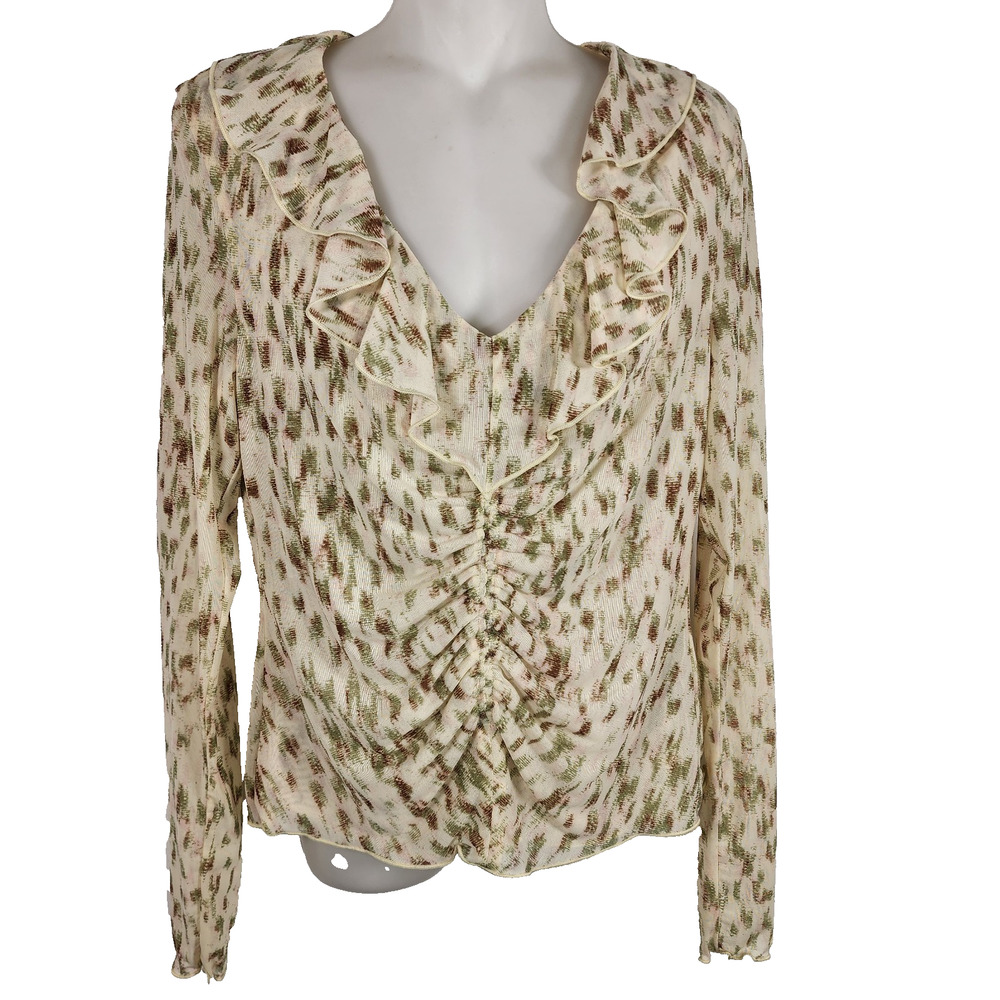 Cabi Womens Dapple Static Print Rouched Top Small Y2K Neutral Cottagecore 4532